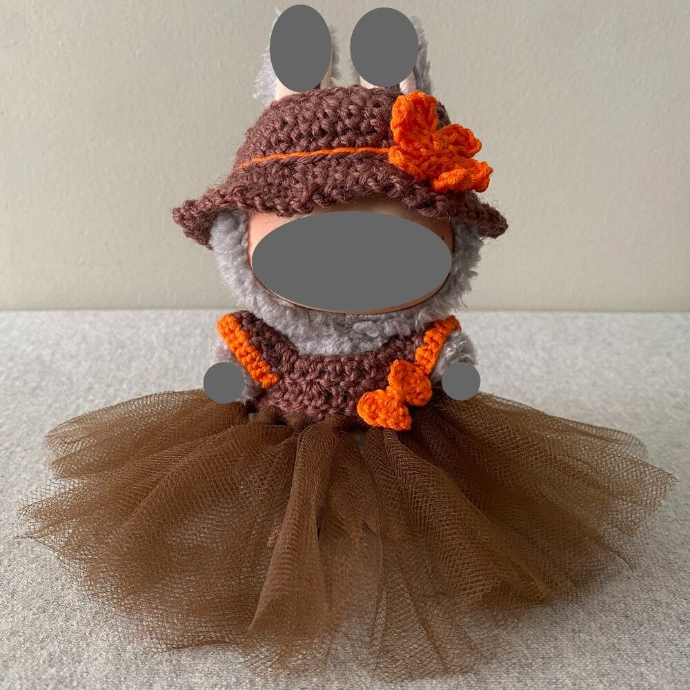 Handmade Crochet Brown Orange Autumnal Princess Tutu for 17cm Doll 2-Piece Set